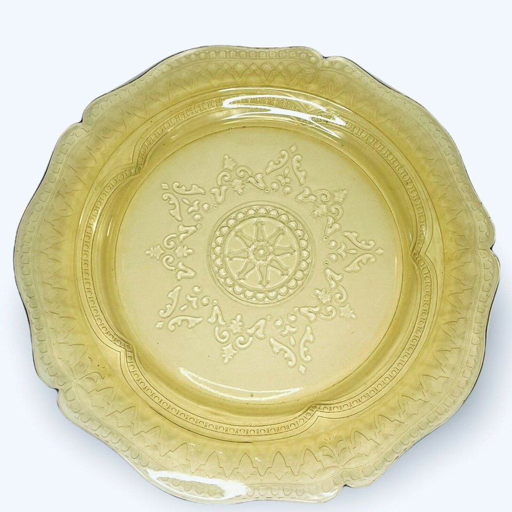 VINTAGE FEDERAL GLASS Patrician Spoke Yellow Depression 11" Dinner Plate
